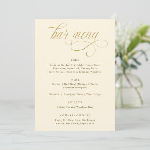 Menu Cardápio de Bar de Casamento Luxuoso com Caligrafi