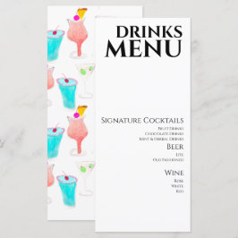 Menu Cardápio de Bebidas Coquetel Vinho Casamento Aquar