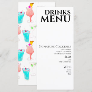 Menu Cardápio de Bebidas Coquetel Vinho Casamento Aquar