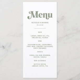 Menu Cardápio de Bebidas de Casamento Boho Retro Sage V