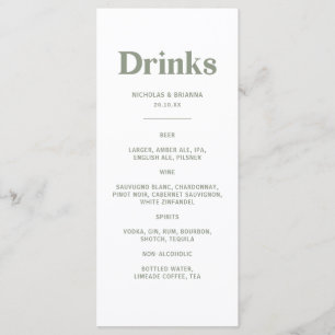 Menu Cardápio de Bebidas de Casamento Boho Retro Sage V