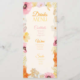 Menu Cardápio de Bebidas Floral Pastel Laranja, Rosa e 