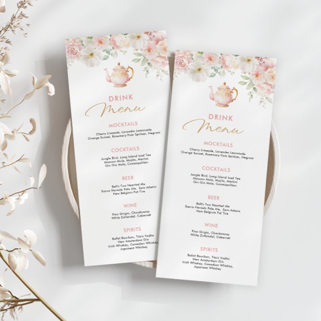 Menu Cardápio de Bebidas para Chá de Bebê Party (Tea Party Baby Shower Drink Menu
)