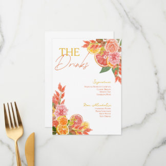 Menu Cardápio de Bebidas para Chá de Noiva Floral Cítri