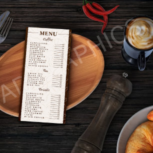 Menu Cardápio de Café, bebidas e Chá Personalizado