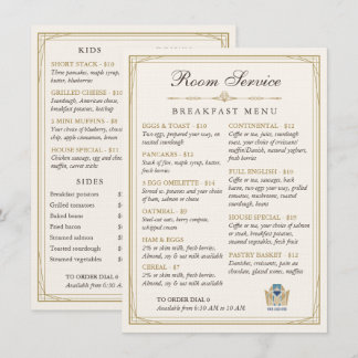 Menu Cardápio de Café da Manhã no Quarto em Luxuoso Art
