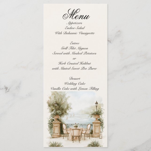 Menu Cardápio de Caligrafia do Lago Como (Frente)