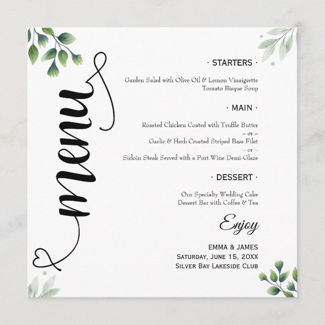 Menu Cardápio de Camaãe Redondo de Noiva com Grafismo d (Frente)