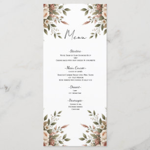 Menu Cardápio de Canto Floral Verde Oliva e Branco Eleg