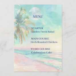 Menu Cardápio de Casamento à Beira Mar com Aquarela ao