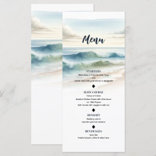 Menu Cardápio de casamento à beira-mar com ondas em aqu