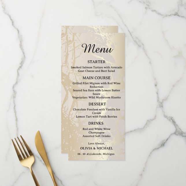 Menu  Cardápio de Casamento Abstrato de Mármore Luxuoso (Frente/Verso In Situ)