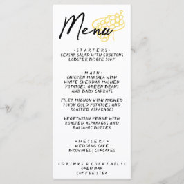 Menu Cardápio de Casamento Amarelo Branco Desenhado à M
