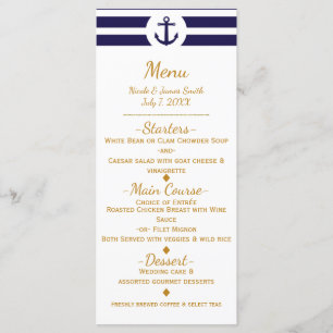 Menu Cardápio de Casamento Âncora Náutica Azul e Listra