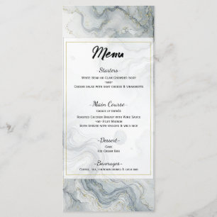 Menu Cardápio de Casamento Aquarela Azul Cinza Dourado