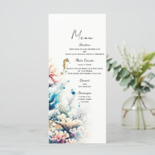 Menu Cardápio de Casamento Aquarela Coral Splash Oceano