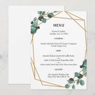 Menu Cardápio de Casamento Aquarela de Folhagem Elegant