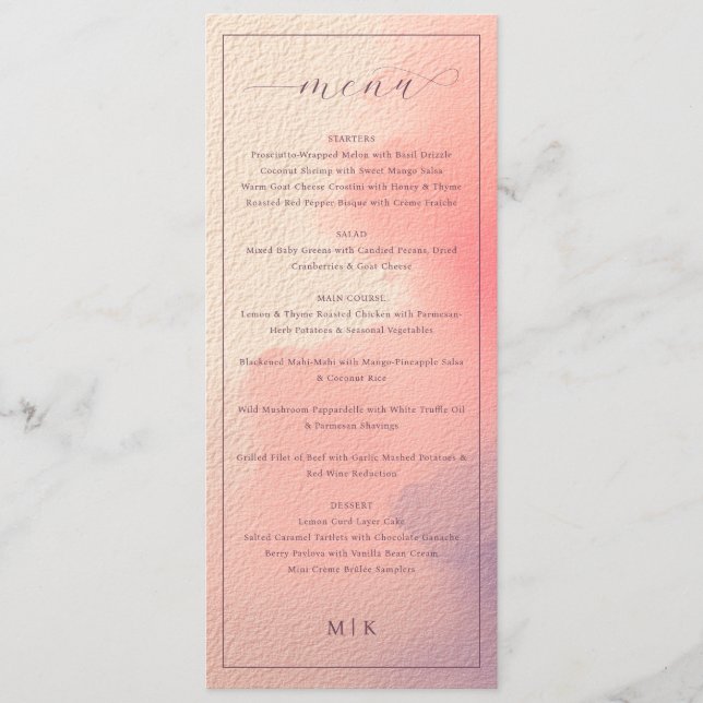 Menu Cardápio de Casamento Aquarela Refined Peach (Frente)