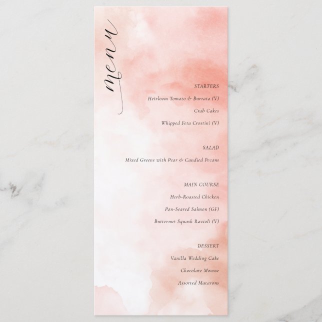 Menu Cardápio de Casamento Aquarela Rosa Romântico (Frente)