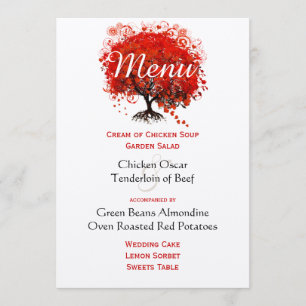 Menu Cardápio de Casamento Árvore Vermelha Rústica Cele
