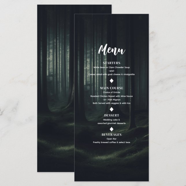 Menu Cardápio de Casamento Árvores da Floresta Escura e (Frente/Verso)