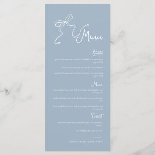 Menu Cardápio de Casamento Azul Empoeirado com Laço Des