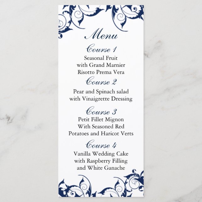 Menu cardápio de casamento azul marinho (Frente)