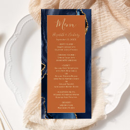 Menu Cardápio de Casamento Azul Naval Ágata Dourada Lar