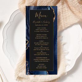 Menu Cardápio de casamento azul naval moderno com Ágata