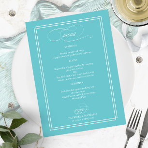 Menu Cardápio de Casamento Azul Purista Elegante