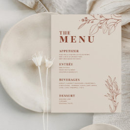 Menu Cardápio de casamento Beige Boho com ilustração fl
