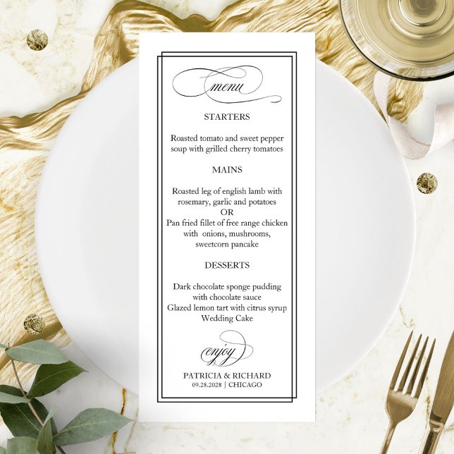 Menu Cardápio de Casamento Black Script Elegante 4x9 (Criador carregado)