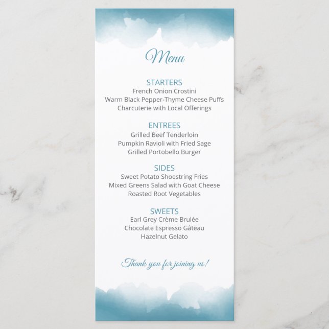Menu Cardápio de Casamento Blue Sky (Frente)