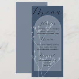 Menu Cardápio de Casamento Boho Arco Folhagem Azul