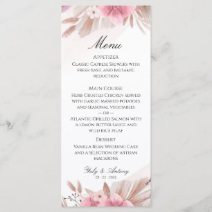 Menu Cardápio de Casamento Boho Chic Rosa Romântica e C