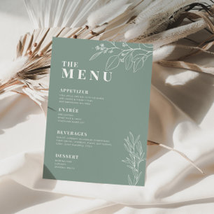 Menu Cardápio de Casamento Boho em Verde Sage com ilust
