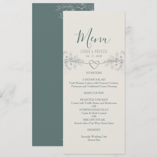 Menu Cardápio de Casamento Boho Flor Silvestre (Frente/Verso)