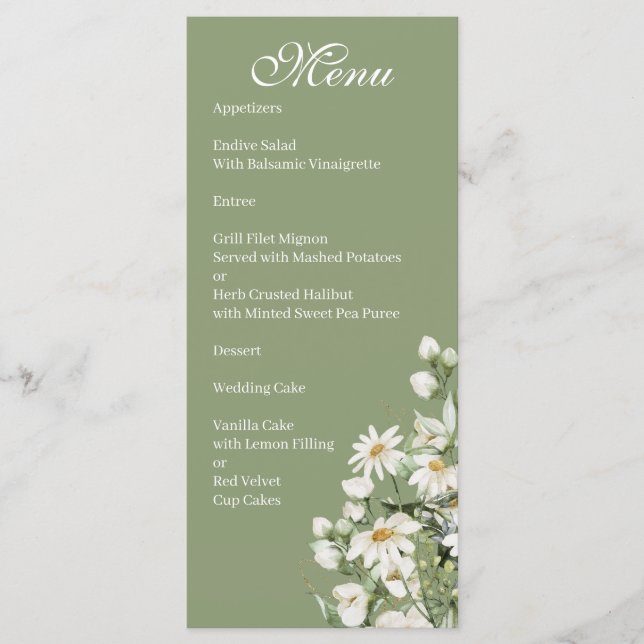 Menu Cardápio de Casamento Boho Flor Silvestre Margarid (Frente)