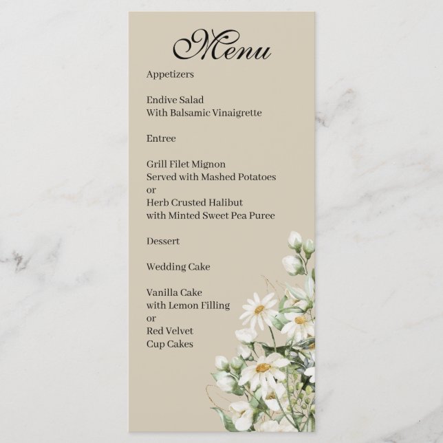Menu Cardápio de Casamento Boho Flor Silvestre Margarid (Frente)