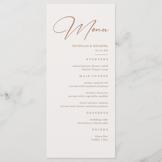 Menu Cardápio de Casamento Boho Neutro Champanhe (Frente)