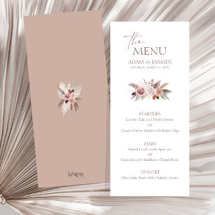 Menu Cardápio de Casamento Boho Pampas Rosa Empoeirado