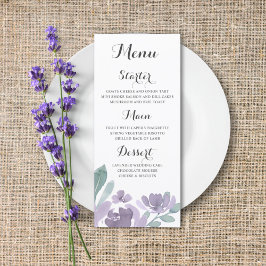 Menu Cardápio de Casamento Boho Roxo Floral Aquarela