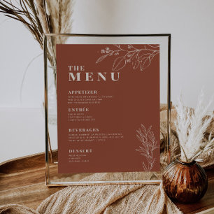 Menu Cardápio de Casamento Boho Terracota com ilustraçã