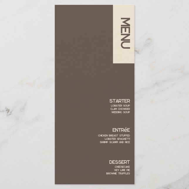 Menu Cardápio de Casamento Bold Tan Brown (Frente)