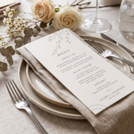 Menu Cardápio de Casamento Botânico Bege Neutro Moderno