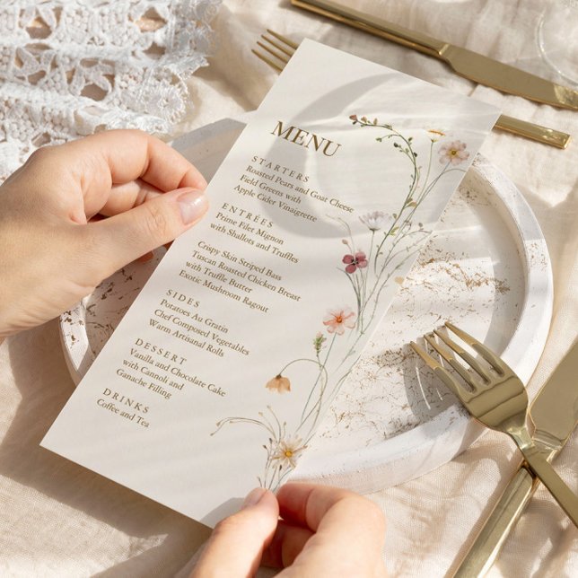 Menu Cardápio de Casamento Botânico Boho Flor Silvestre (Criador carregado)