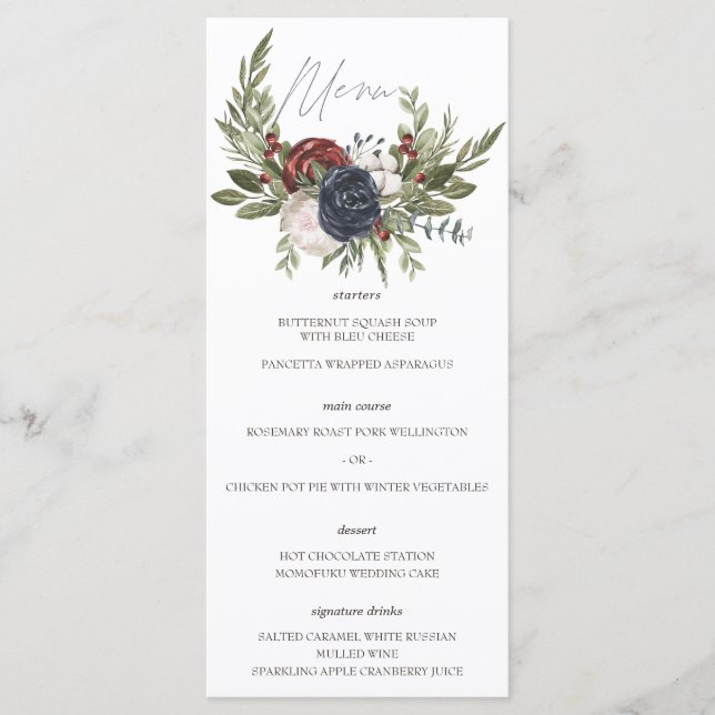Menu Cardápio de Casamento Botânico Boho Floral de Inve (Frente)