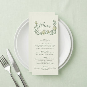 Menu Cardápio de Casamento Botânico Sage Art Nouveau