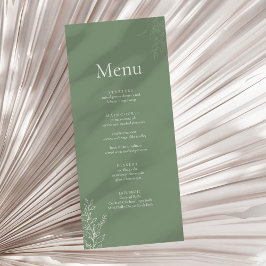 Menu Cardápio de Casamento Botânico Verde Sálvia Escuro