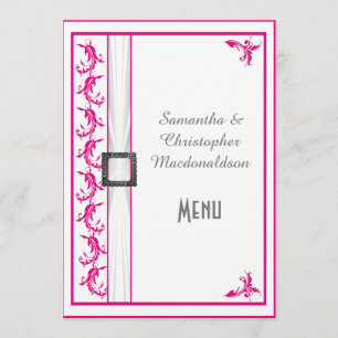 Menu Cardápio de casamento branco-rosa-rosa com fuchsia